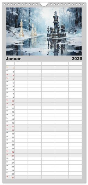 Produktbild: Familienplaner 2026 - Schach Matt mit 5 Spalten (Wandkalender, 21 x 45 cm) CALVENDO