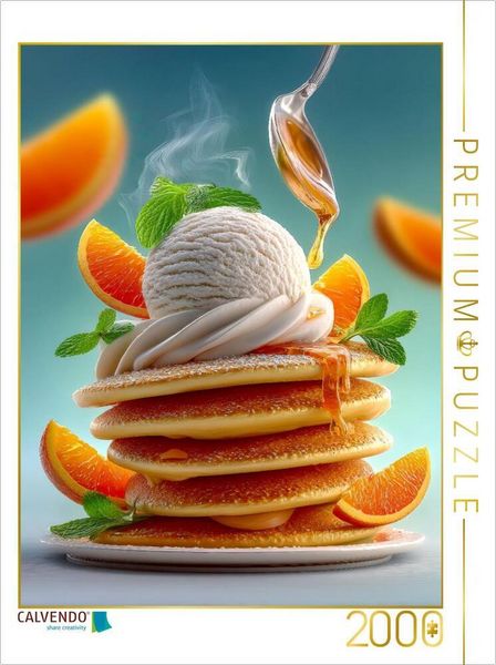 CALVENDO Puzzle Duftende Pancakes werden verwöhnt von Vanilleeis und goldigem Sirup | 2000 Teile Lege-Größe 90x67cm Foto-Puzzle für glückliche