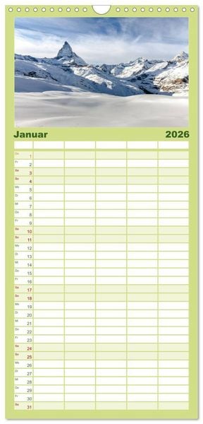 Produktbild: Familienplaner 2026 - Geheimnisvolle Alpen mit 5 Spalten (Wandkalender, 21 x 45 cm) CALVENDO