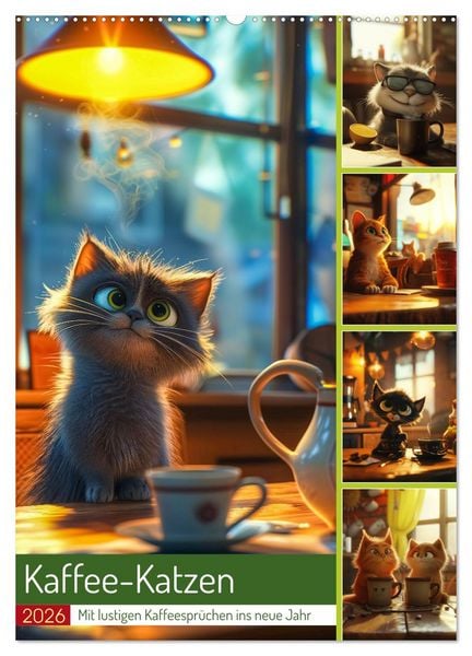 Kaffee-Katzen (Wandkalender 2026 DIN A2 hoch), CALVENDO Monatskalender