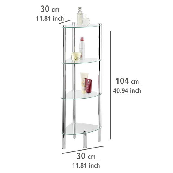 Produktbild: Eckregal Mod. Yago mit 4 Glasablagen, aus Edelstahl und Sicherheitsglas