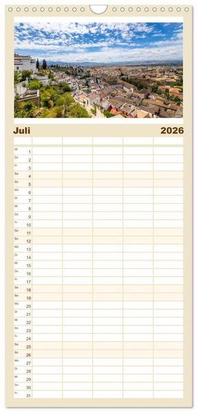 Produktbild: Familienplaner 2026 - Ein Herz f&uuml;r Granada mit 5 Spalten (Wandkalender, 21 x 45 cm) CALVENDO