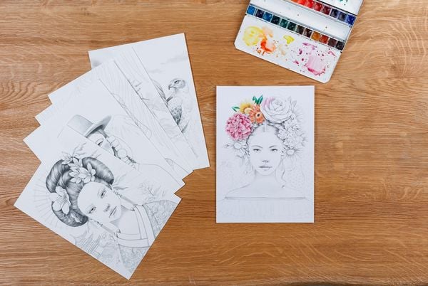 Produktbild: ODELIA, Ausmalblock Mixed Media, 20 Blatt A4 250g, Spiralbindung, Frauen