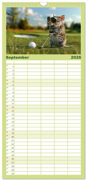 Produktbild: Familienplaner 2026 - Der tierisch lustige Golfkalender mit 5 Spalten (Wandkalender, 21 x 45 cm) CALVENDO