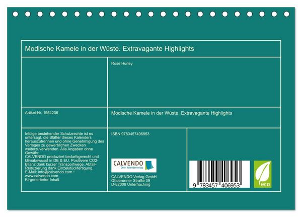 Produktbild: Modische Kamele in der W&uuml;ste. Extravagante Highlights (Tischkalender 2026 DIN A5 quer), CALVENDO Monatskalender