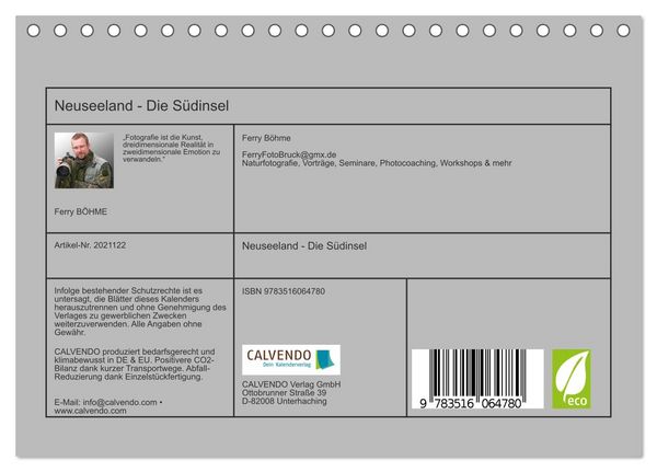 Produktbild: Neuseeland - Die S&uuml;dinsel (Tischkalender 2026 DIN A5 quer), CALVENDO Monatskalender