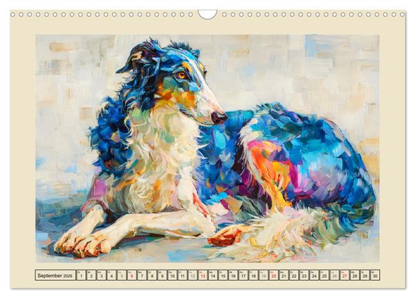 Produktbild: Barsoi im Farbenspiel. Elegante Windhunde in moderner &Ouml;loptik (Wandkalender 2026 DIN A3 quer), CALVENDO Monatskalender