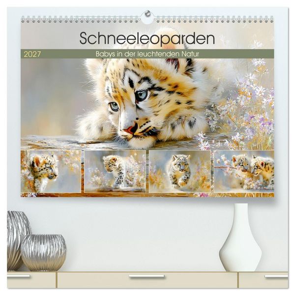 Produktbild: Schneeleoparden. Babys in der leuchtenden Natur (hochwertiger Premium Wandkalender 2027 DIN A2 quer), Kunstdruck in Hochglanz