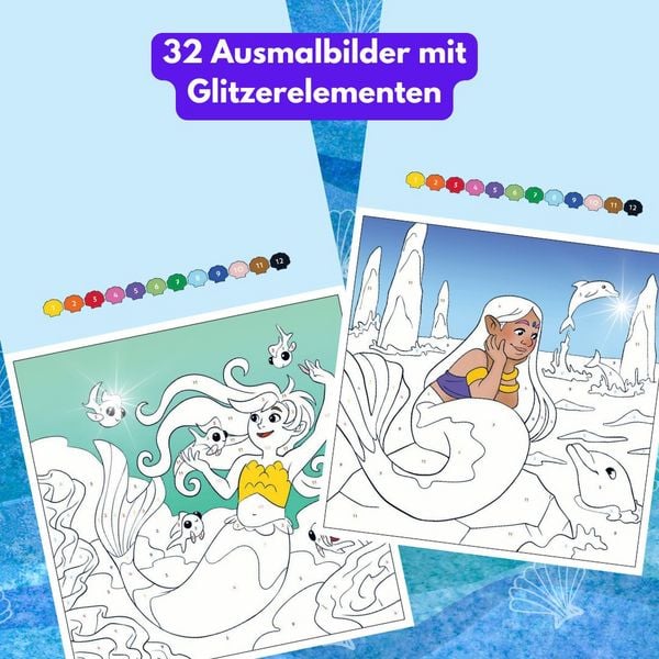 Produktbild: Malen nach Zahlen Glitzer-Malbuch Meerjungfrauen