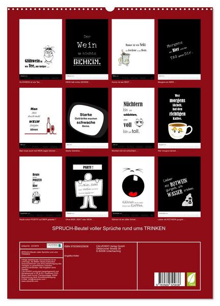 Produktbild: SPRUCH-Beutel voller Spr&uuml;che rund ums TRINKEN (hochwertiger Premium Wandkalender 2027 DIN A2 hoch), Kunstdruck in Hochglanz