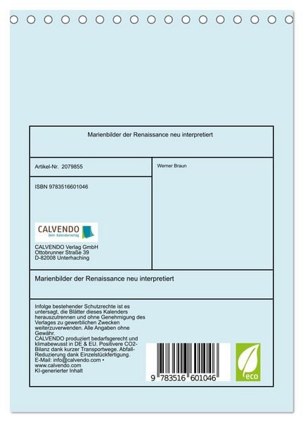 Produktbild: Marienbilder der Renaissance neu interpretiert (Tischkalender 2026 DIN A5 hoch), CALVENDO Monatskalender