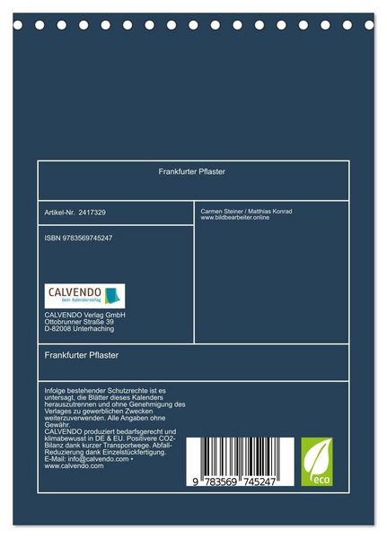 Produktbild: Frankfurter Pflaster (Tischkalender 2027 DIN A5 hoch), CALVENDO Monatskalender