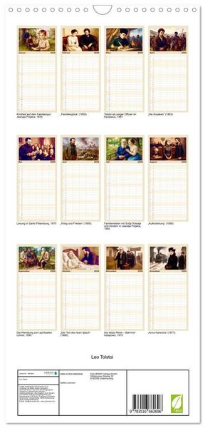Produktbild: Familienplaner 2026 - Leo Tolstoi mit 5 Spalten (Wandkalender, 21 x 45 cm) CALVENDO
