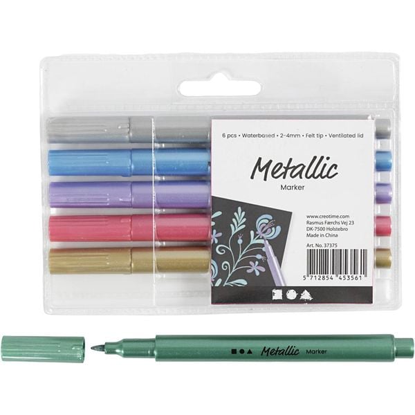 Produktbild: Creativ Company Metallic-Marker, Strichst&auml;rke 2-4 mm, Metallic-Farben, 6 Stk