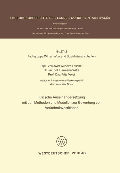 Produktbild: Kritische Auseinandersetzung mit den Methoden und Modellen zur Bewertung von Verkehrsinvestitionen