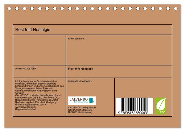 Produktbild: Rost trifft Nostalgie (Tischkalender 2026 DIN A5 quer), CALVENDO Monatskalender