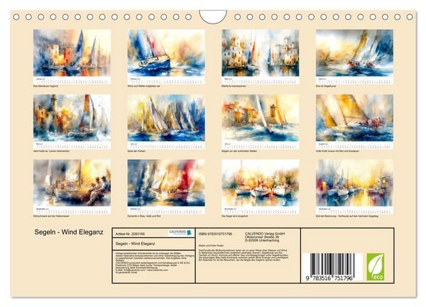 Produktbild: Segeln - Wind Eleganz (Wandkalender 2027 DIN A4 quer), CALVENDO Monatskalender