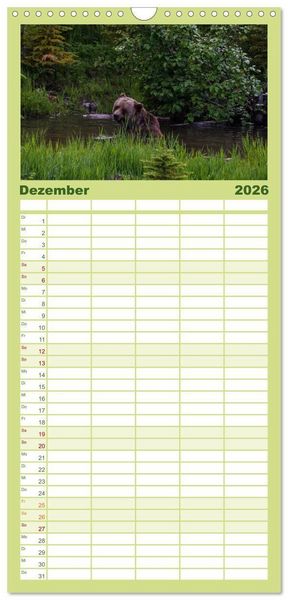 Produktbild: Familienplaner 2026 - Grizzlys und Geisterb&auml;ren - Glendale Cove, Kanada mit 5 Spalten (Wandkalender, 21 x 45 cm) CALVENDO