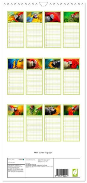 Produktbild: Familienplaner 2026 - Mein bunter Papagei mit 5 Spalten (Wandkalender, 21 x 45 cm) CALVENDO