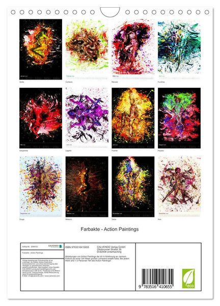 Produktbild: Farbakte - Action Paintings (Wandkalender 2026 DIN A4 hoch), CALVENDO Monatskalender