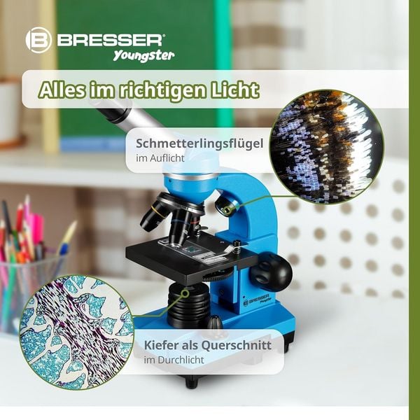 Produktbild: Bresser Junior 11188 - Sch&uuml;ler-Mikroskop Biolux SEL (blau), Auf- und Durchlichtmikroskop mit 40x-1.600-facher Vergr&ouml;&szlig;erung