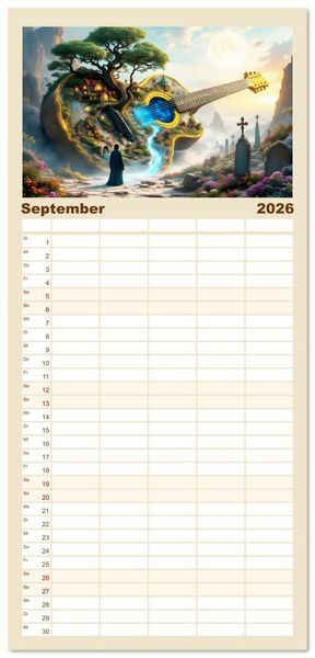 Produktbild: Familienplaner 2026 - Gitarrenhorizonte mit 5 Spalten (Wandkalender, 21 x 45 cm) CALVENDO