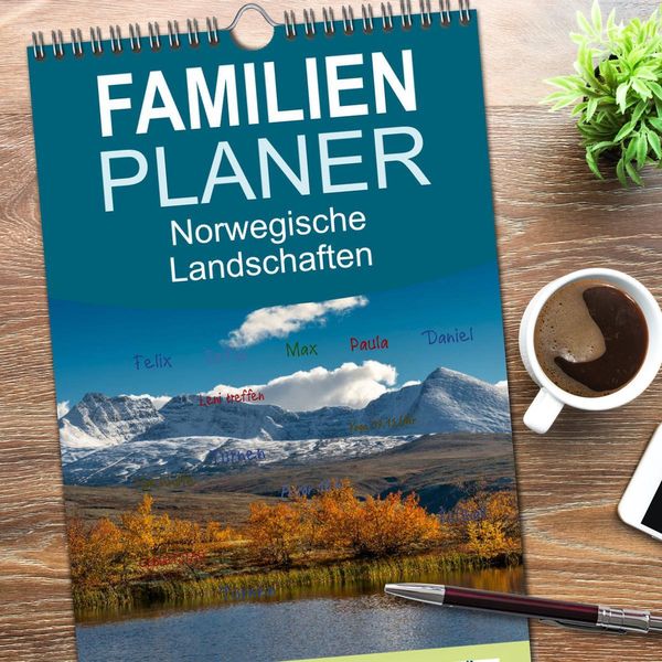 Produktbild: Familienplaner 2026 - Norwegische Landschaften mit 5 Spalten (Wandkalender, 21 x 45 cm) CALVENDO
