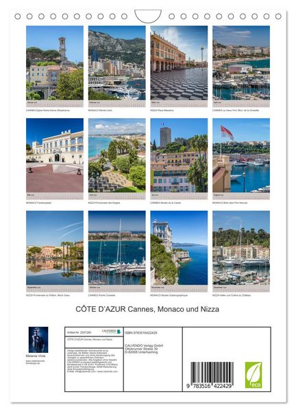 Produktbild: C&Ocirc;TE D&rsquo;AZUR Cannes, Monaco und Nizza (Wandkalender 2026 DIN A4 hoch), CALVENDO Monatskalender