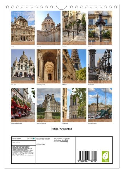 Produktbild: Pariser Ansichten (Wandkalender 2026 DIN A4 hoch), CALVENDO Monatskalender