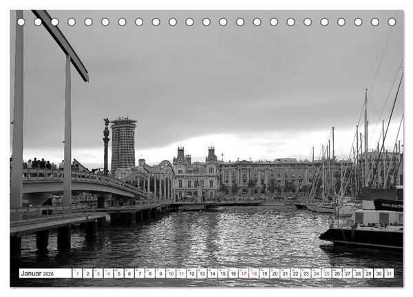 Produktbild: Barcelona Schwarz / Wei&szlig; Impressionen (Tischkalender 2026 DIN A5 quer), CALVENDO Monatskalender
