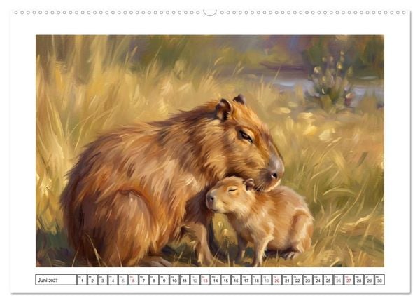 Produktbild: Capybara &ndash; Ein Nachmittag am Fluss (hochwertiger Premium Wandkalender 2027 DIN A2 quer), Kunstdruck in Hochglanz