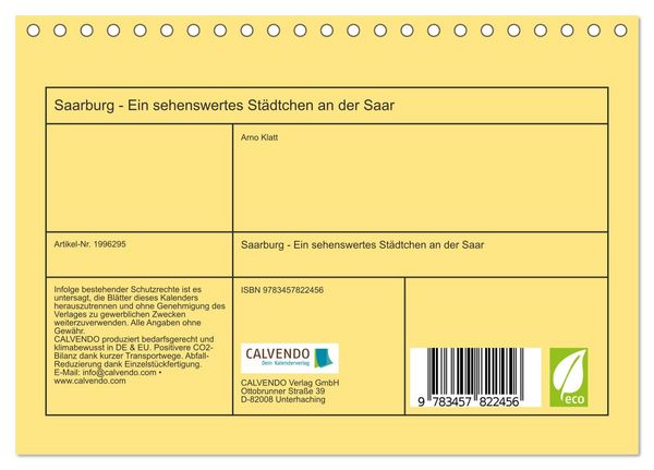 Produktbild: Saarburg - Ein sehenswertes St&auml;dtchen an der Saar (Tischkalender 2026 DIN A5 quer), CALVENDO Monatskalender