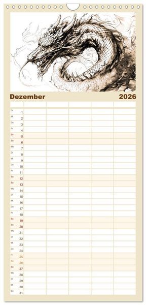 Produktbild: Familienplaner 2026 - G&ouml;tter der Wikinger - Skizzen zur Welt der Nordischen Mythologie mit 5 Spalten (Wandkalender, 21 x 45 cm) CALVENDO