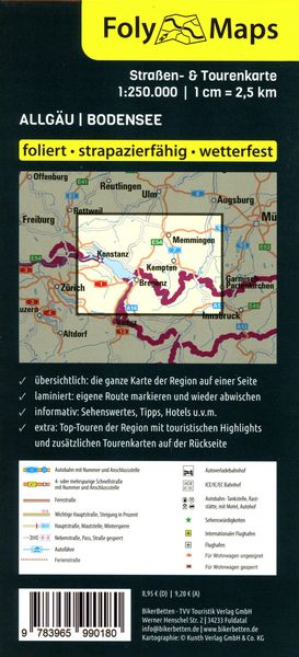 Produktbild: FolyMaps Karte Allg&auml;u Bodensee 1:250 000