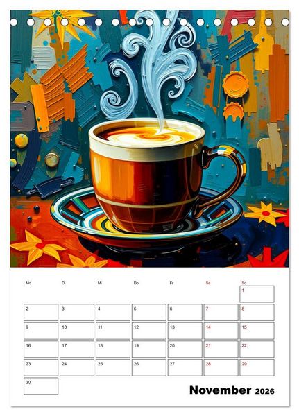 Produktbild: Kaffee trifft Kunst - Aromatische Pinselstriche (Tischkalender 2026 DIN A5 hoch), CALVENDO Monatskalender