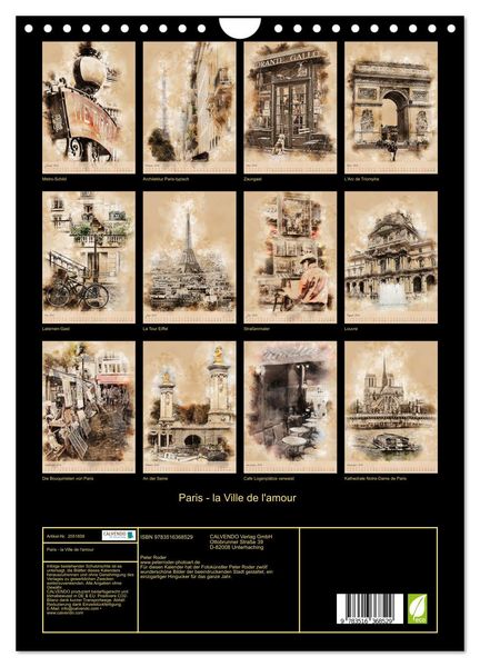 Produktbild: Paris - la Ville de l'amour (Wandkalender 2026 DIN A4 hoch), CALVENDO Monatskalender
