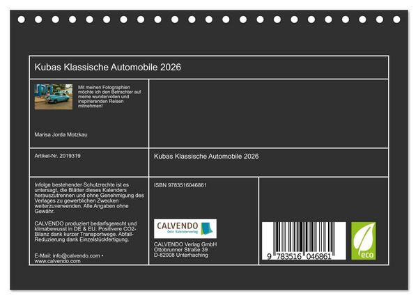 Produktbild: Kubas Klassische Automobile 2026 (Tischkalender 2026 DIN A5 quer), CALVENDO Monatskalender