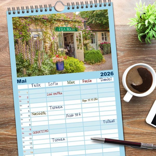 Produktbild: Familienplaner 2026 - Eine Reise durch S&uuml;dengland mit 5 Spalten (Wandkalender, 21 x 45 cm) CALVENDO