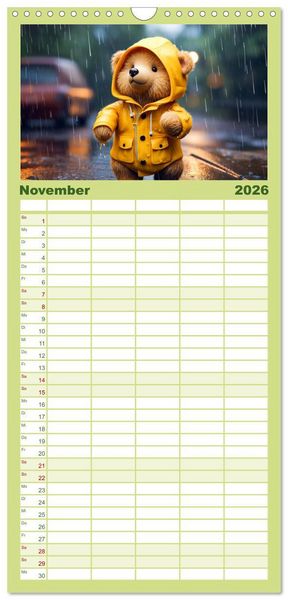 Produktbild: Familienplaner 2026 - Teddyb&auml;r und seine Abenteuer mit 5 Spalten (Wandkalender, 21 x 45 cm) CALVENDO