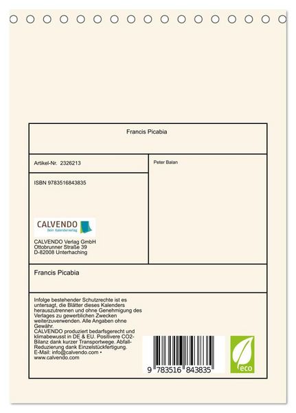 Produktbild: Francis Picabia (Tischkalender 2027 DIN A5 hoch), CALVENDO Monatskalender