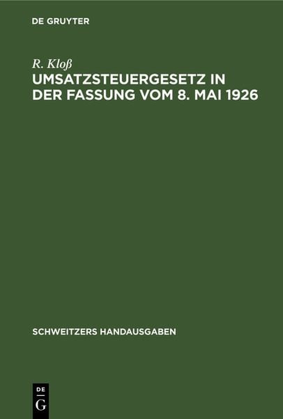 Produktbild: Umsatzsteuergesetz in der Fassung vom 8. Mai 1926