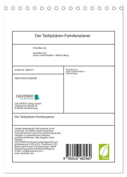 Produktbild: Der Teddyb&auml;ren-Familienplaner (Tischkalender 2026 DIN A5 hoch), CALVENDO Monatskalender
