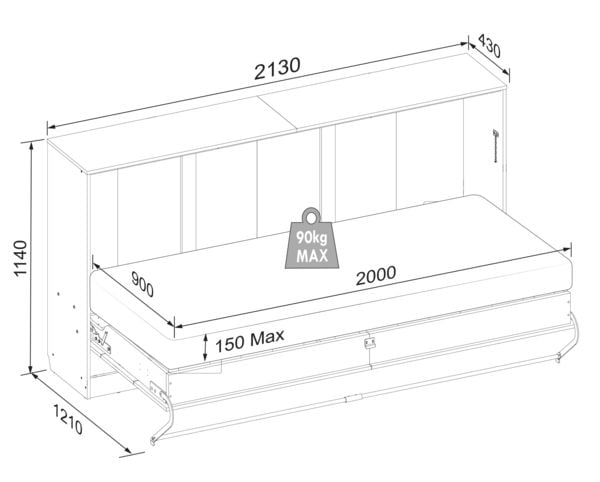 Produktbild: Schrankbett, Wandklappbett Lattenrost 90x200 cm