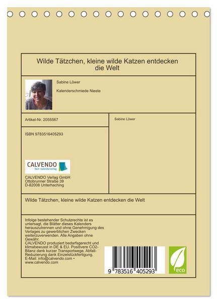 Produktbild: Wilde T&auml;tzchen, kleine wilde Katzen entdecken die Welt (Tischkalender 2026 DIN A5 hoch), CALVENDO Monatskalender