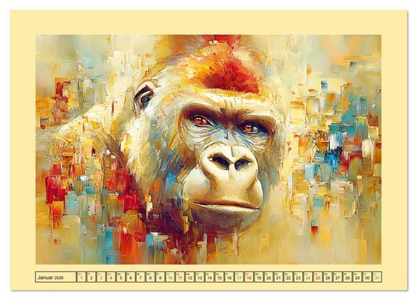 Produktbild: W&auml;chter der Stille. Beeindruckende Gorillas in moderner &Ouml;loptik (Wandkalender 2026 DIN A2 quer), CALVENDO Monatskalender