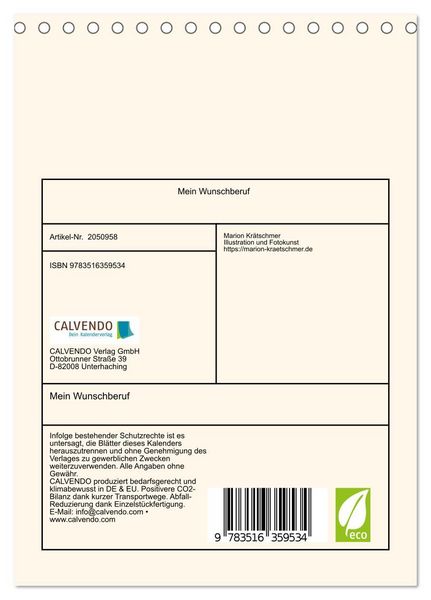 Produktbild: Mein Wunschberuf (Tischkalender 2026 DIN A5 hoch), CALVENDO Monatskalender