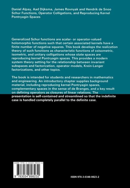 Produktbild: Schur Functions, Operator Colligations, and Reproducing Kernel Pontryagin Spaces