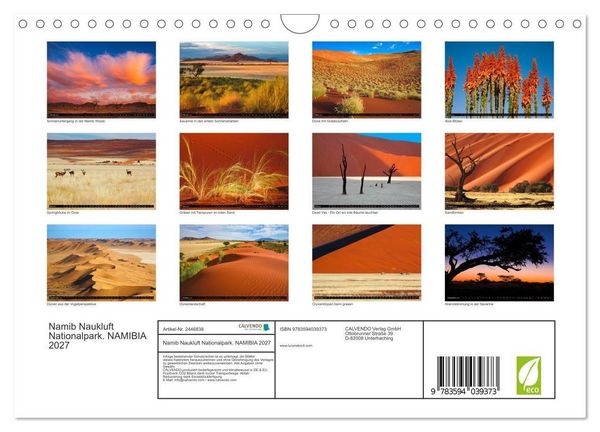 Produktbild: Namib Naukluft Nationalpark. NAMIBIA 2027 (Wandkalender 2027 DIN A4 quer), CALVENDO Monatskalender