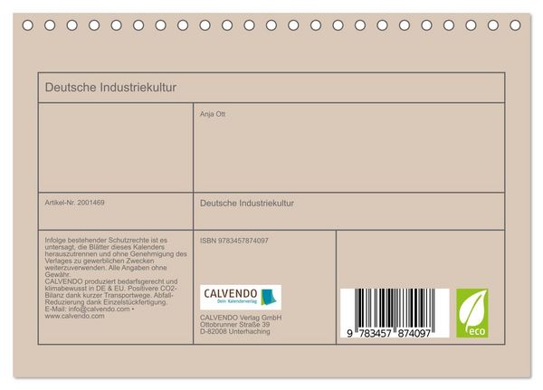 Produktbild: Deutsche Industriekultur (Tischkalender 2026 DIN A5 quer), CALVENDO Monatskalender