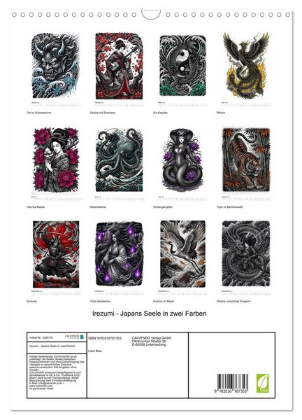 Produktbild: Irezumi - Japans Seele in zwei Farben (Wandkalender 2027 DIN A3 hoch), CALVENDO Monatskalender